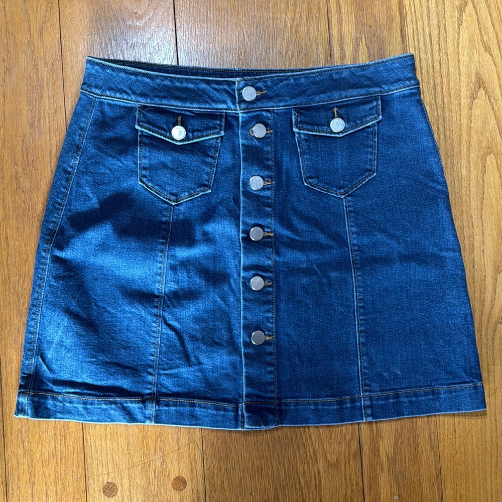 LOFT Womens 12 Jean Skirt Buttons Down Front Pockets - Picture 1 of 7